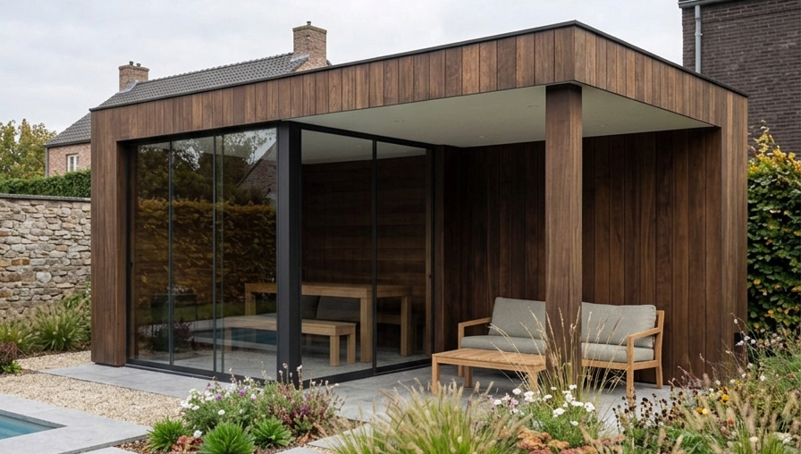 Firefly_Gemini Flash_Gebruik exact dezelfde poolhouse, architectuur, materialen, afmetingen, indeling, tui 729929