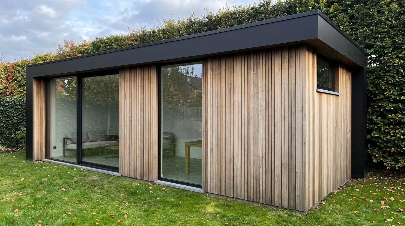 Firefly_Gemini Flash_Ultra realistic smartphone photo of a modern garden house located at the back of a ty 919463